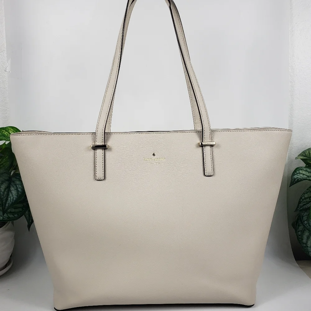 Kate Spade HUGE Cream Leather Tote Travel Bag Luggage Nuetral Normcore 19 x 11